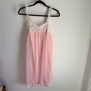 Vintage 1960s Pink Nylon Lace Slip- ILGWU Union Made | Small